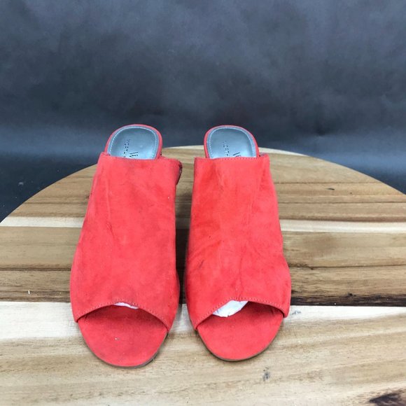 Worthington Orange Faux Suede Peep Toe Mules Slip On Shoes Womens Size 6 - Picture 7 of 8